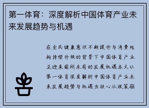 第一体育:深度解析中国体育产业未来发展趋势与机遇 第一体育:深度解析中国体育产业未来发展趋势与机遇